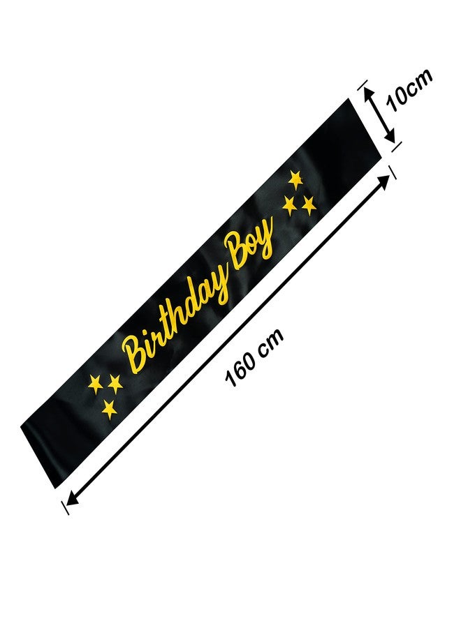 Decofy Happy Birthday Sash For Boys & Mens | Crown For Baby Boys King Adult Mens Suitable to everone -2 Pc-Black Sash Gold Crown - Image 3